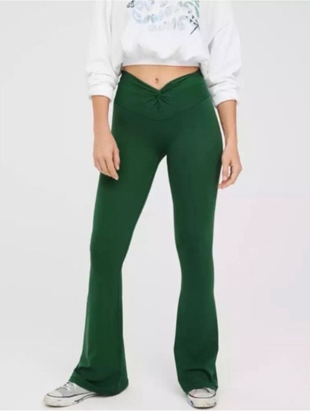 Aerie Offline Twist Flare Leggings in Forest Green